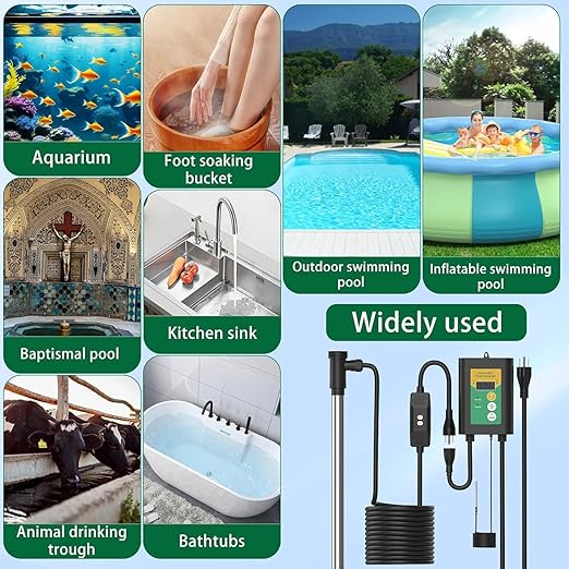 1500W Titanium Fully Submersible Portable Electric Immersion Large Pool & Hot Tub Water Heater with LCD Thermostat & GFCI Leakage Protection, Ideal for Baptistry, Bathtub, Bucket, Swimming Pool (YG)