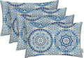 RSH Décor Lumbar Throw Pillows – Set of 4 | 20” x 12” Outdoor Pillows | All-Weather Spun Polyester Fabric | Water & Fade Resistant | Blue Wheel Indigo Patio Pillows