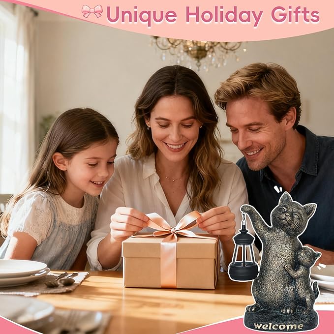 Cat Garden Decor Outdoor Statue - Cute Cats Figurine Ornaments with Solar Lights,Garden Waterproof Sculptures for Yard Lawn Backyard Patio Balcony Home Decorations,Unique Gift for Mom & Cat Lovers