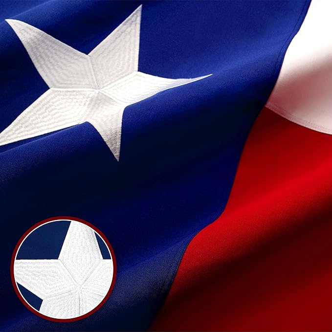 G128 Texas State Flag | 5x8 Ft | StormFlyer Series Embroidered 220GSM Spun Polyester | Embroidered Design, Indoor/Outdoor, Brass Grommets, Heavy Duty, All Weather