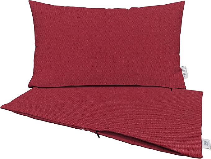 RSH DECOR: Sunbrella Pillow Covers Set of 2 | Covers Only - 20" x 12" | Outdoor Lumbar Pillow Covers Crafted with Sunbrella Performance Fabric | Canvas Burgundy