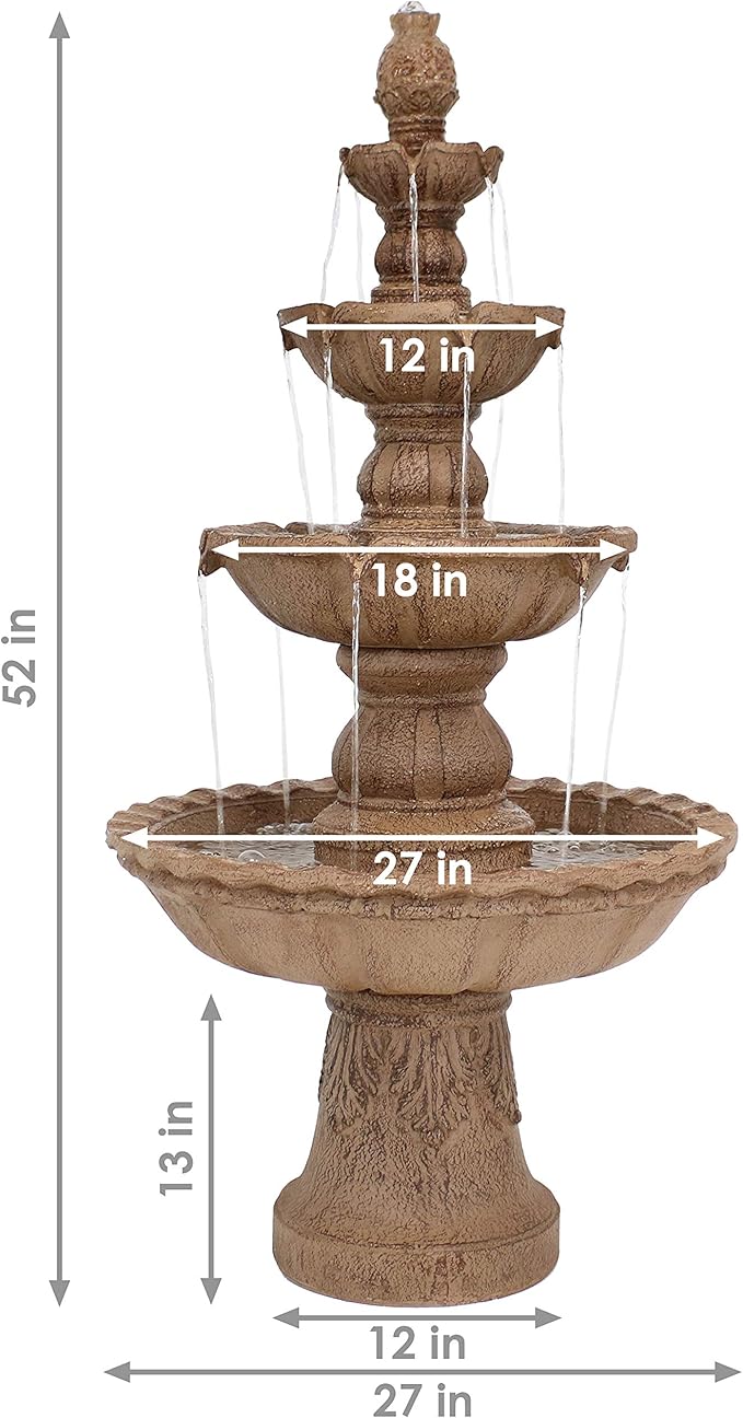 Sunnydaze Pineapple 52-Inch 4-Tier Outdoor Water Fountain - Tall Outdoor Fountain for Garden, Patio or Yard - Earth