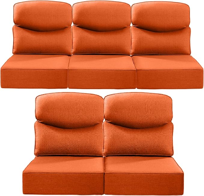 Luxury 24x24x6 Inch Smile Outdoor Cushions for Patio 5 Piece Set - Set of 5 Zippered Outside Pillows for Wicker Dining Rocking Swivel Chairs Loveseat Couch Sectional Sofa - Orange