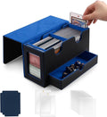 MRAUF MTG Deck Box with Double Commander Display and Dice Tray, Fits 200+ Double Sleeved Cards, Card Storage Box Plus 2 Magnetic Holders& 100Pcs Card Sleeves (Black& Blue)