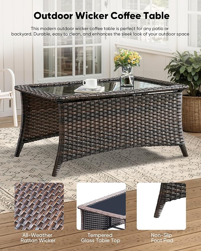 HUMMUH Wicker Patio Furniture Set with Outdoor Swivel Rocker Patio Chairs,High Back Outdoor Couch and Table 5 Pieces Outdoor Furniture for Porch Garden Deck
