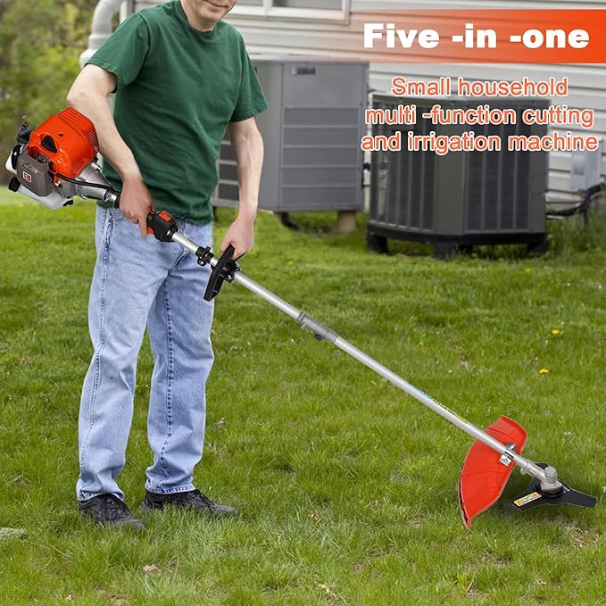 52cc Gas Weed Eater,Gas String Trimmer,5 in 1 Cordless Hedge Trimmer[2 Stroke],Multi Garden Tools Brush Cutter, Weed Wacker, Pole Saw with Extension Pole, String Trimmer for Yard Lawn (red)