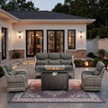 HUMMUH 4 Pieces Patio Furniture Set with Fire Pit High Back Outdoor Furniture Set 6-inch Cushions Wicker Patio Swivel Rocker Chairs for Balcony Garden,Lawn,Deck