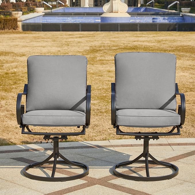 MELLCOM Patio Swivel Chair Set of 8, Heavy Duty Outdoor Dining Chairs with Thickened Cushions, Metal Patio Chairs Gentle Rocker for Outside, Garden Lawn & Porch, Backyard, Grey