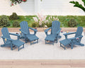 KINGYES Folding Adjustable Adirondack Chair with Ottoman & 2 Cup Holders Set of 4, HDEP Reclining Adirondack Chair with Footrest, Blue
