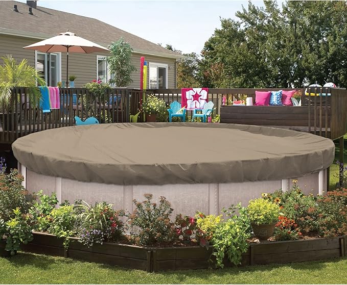 ECOOPTS 8 ft Round Pool Cover for Above Ground Pools, Swimming Pool Cover Protector Winter Safety Cover (Sand)