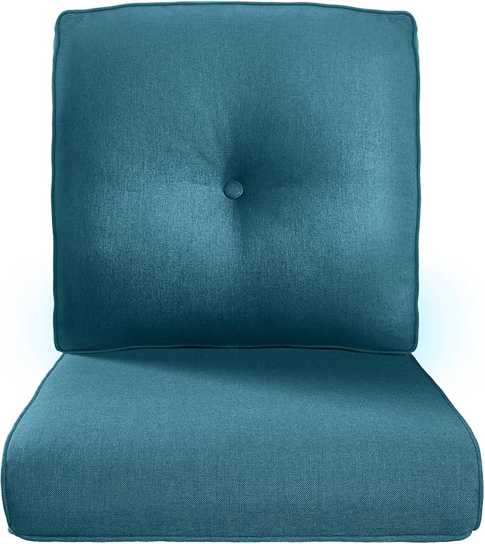 Pop 22x25/22x24 Outdoor Seat Cushions - 1 Set High Back Deep Seat Patio Furniture Pillow for Wicker Dining Swivel Rocking Chairs Rattan Loveseat Couch Sectional Sofa - Peacock Blue/Button