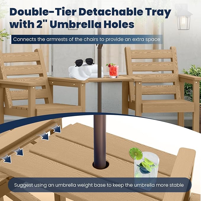 Tall Adirondack Chairs Set of 2, All Weather HDPE Poly Bar Height Balcony Adirondack Chair with Removable Double Connecting Trays, Outdoor Adirondack Barstools for Deck, Patio, Yard, Pool, Lawn