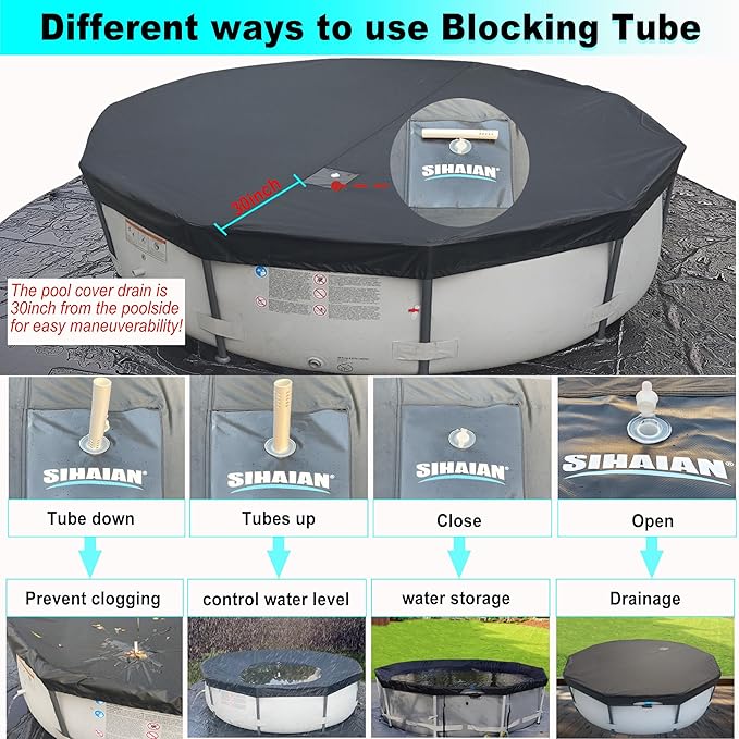 25 Ft Pool Cover, with Automatic Drain Round Pool Cover, One-Piece Quick Installation and Removal Above Ground Pool Cover, Preventing Waterlogging, UV Protected Solar Swimming Pool Cover