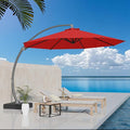 Kingdura 11ft Offset Cantilever Patio Umbrella with Base Included, Large Round Aluminum Outdoor Umbrella, 360° Rotation & Infinite Tilt, Heavy Duty Frame for Deck Pool Backyard, Red