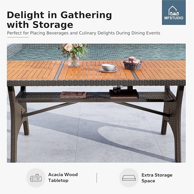 MFSTUDIO Patio Dining Sets for 6, Outdoor Table and Chairs, 74’’ Wood Top Rectangular Table Set with Chairs, 7 Pieces Patio Outdoor Dining Furniture Set, Deck, Backyard, Porch