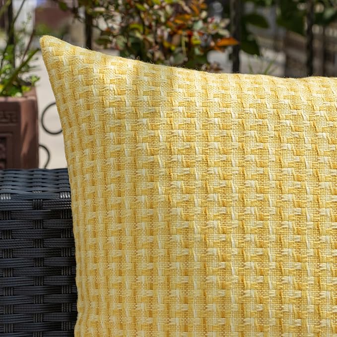 Kevin Textile Outdoor Waterproof Throw Pillow Covers Pack of 2 Farmhouse Decorative Cushion Covers for Garden Patio Tent Balcony Bench Couch Sofa 12x20 Inch, Yellow