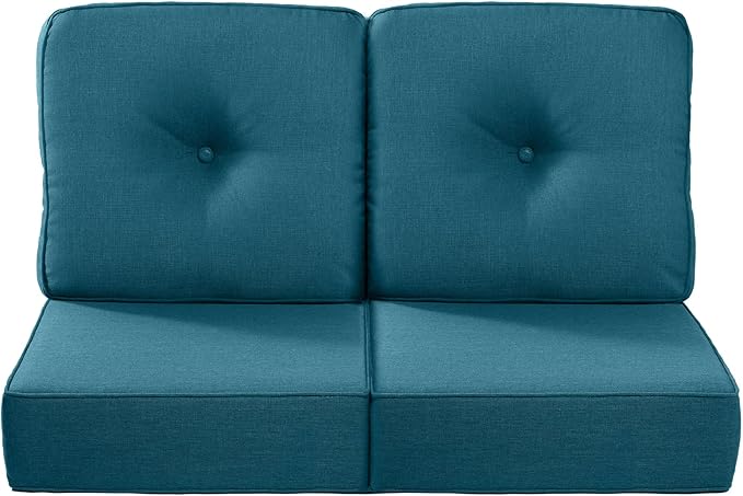 Luxury 22x24/22x25 6-Inch Outdoor Seat Cushions - Set of 2 Water Repellent Patio Chair Cushion for Porch Set Rattan Dining Rocker Glider Chairs Loveseat Couch Sectional Sofa - Peacock Blue