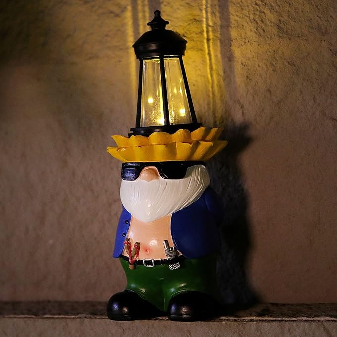 Garden Gnome Statue with Solar Lantern Lights Guardian Sculptures Outdoor Decorations Patio Lawn Yard Garden Decor Large Figurine Gifts for Women Mom