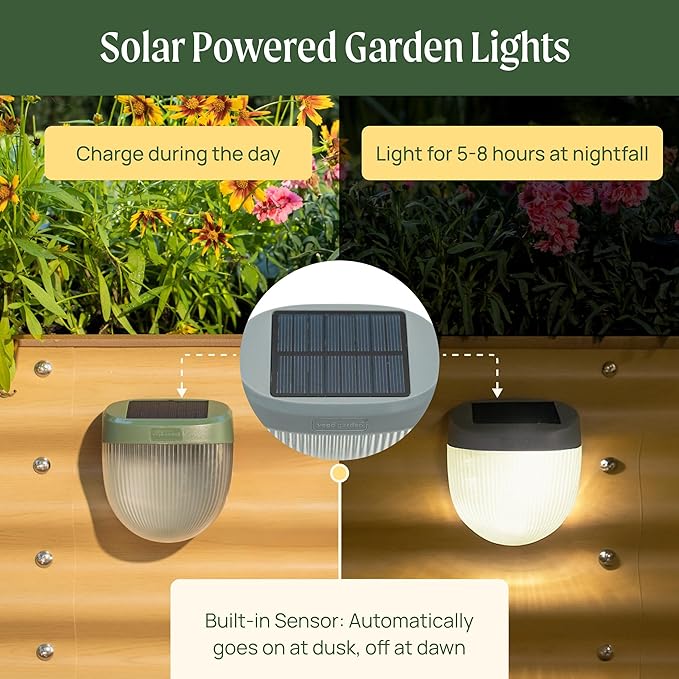 Vego garden Rippled Solar Garden Lights with Auto Sensors Magnetize Securely to Raised Beds, IPX4 Waterproof Outdoor LED Light for Patio & Yard Olive Green, 4 Pack