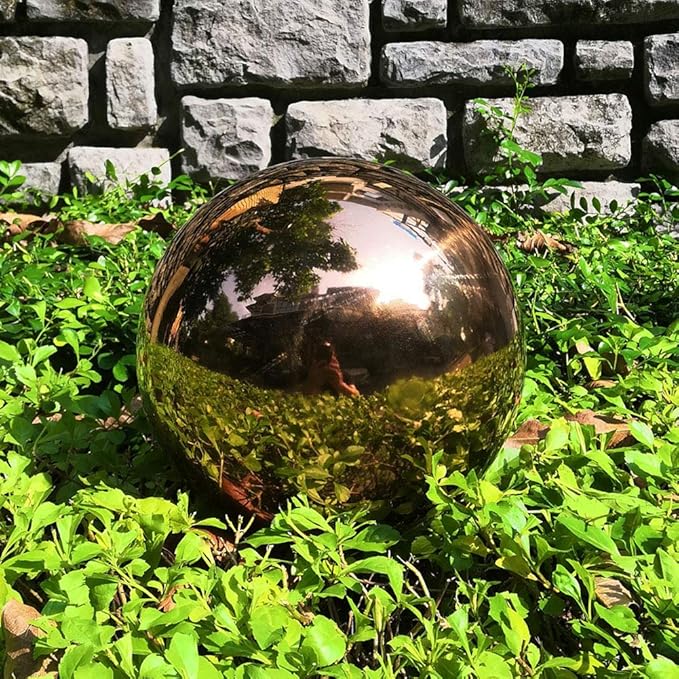 12inch Diameter Rose Gold Gazing Ball,Rose Gold Stainless Steel Polished Reflective Smooth Garden Sphere Globe Mirror,Colorful and Shiny Addition to Any Garden or Home