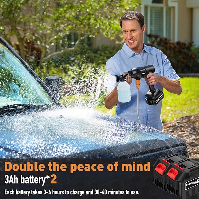 Cordless Power Washer, 900 PSI Cordless Pressure Washer, Portable Power Washer with 3.0Ah Battery&Charger & 6-in-1 Nozzle, 17FT Drain Hose, Portable Pressure Washer for Car WashHomeYard