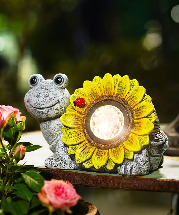 Solar Turtle Sunflower Light Garden Decor, Outdoor Statue Ornaments for Home Yard Lawn,Unique Gifts for Women Grandma Mom(Grey)