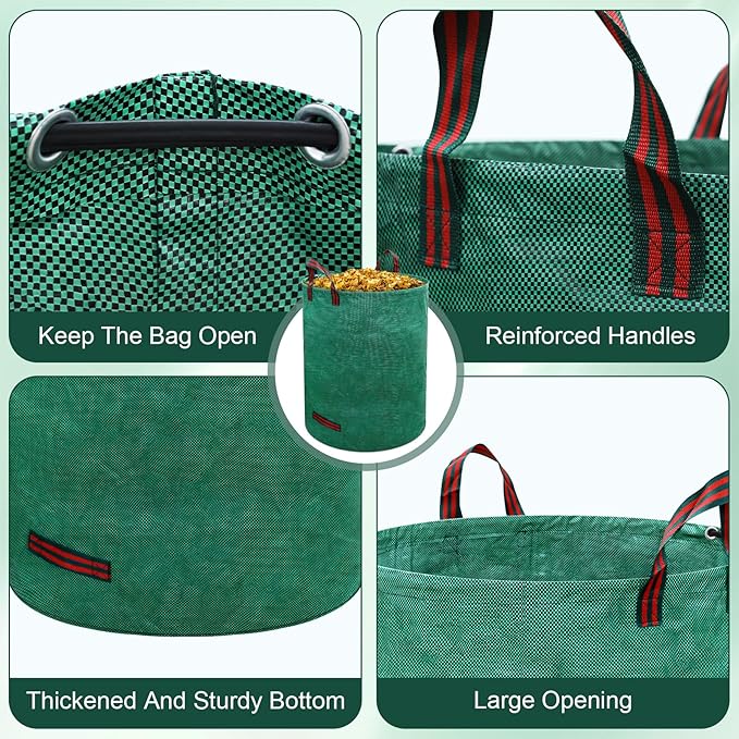 106 Gallons Lawn and Leaf Bags,Reusable Yard Waste Bags with Gardening Gloves,Heavy Duty Garden Bags with 4 Handles for Lawn Care, Camping & Recycling(3 Pack）