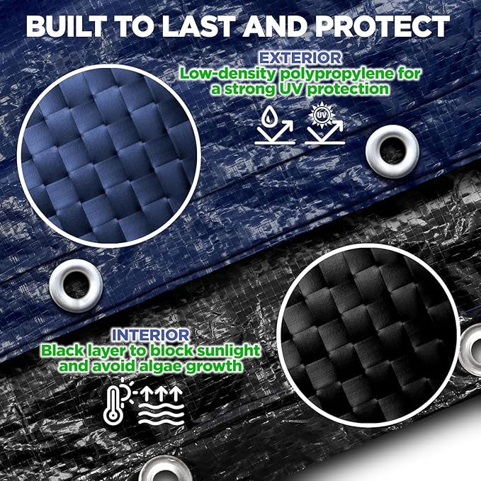33 ft Round Pool Cover for Above Ground Pools, Above Ground Pool Cover, Swimming Pool Cover, 33 Foot Round Winter Pool Cover, Keeps Out Debris, Cold and UV Resistant, Supreme Mesh, Navy Blue