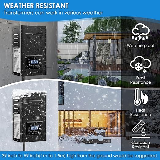 170W Low Voltage Landscape Transformer with Timer & Photocell for Landscape Lighting, 120V to 12V/15VAC, Stainless Steel, Weatherproof for Outdoor Landscape Lights,Yard Lights,Garden Lights