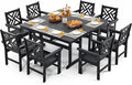 10 Piece HDPE Outdoor Dining Set for 8, Patio HDPE Furniture Set with 2 Table and Umbrella Hole, Outdoor Table and Chairs for Garden, Poolside, Backyard, Deck