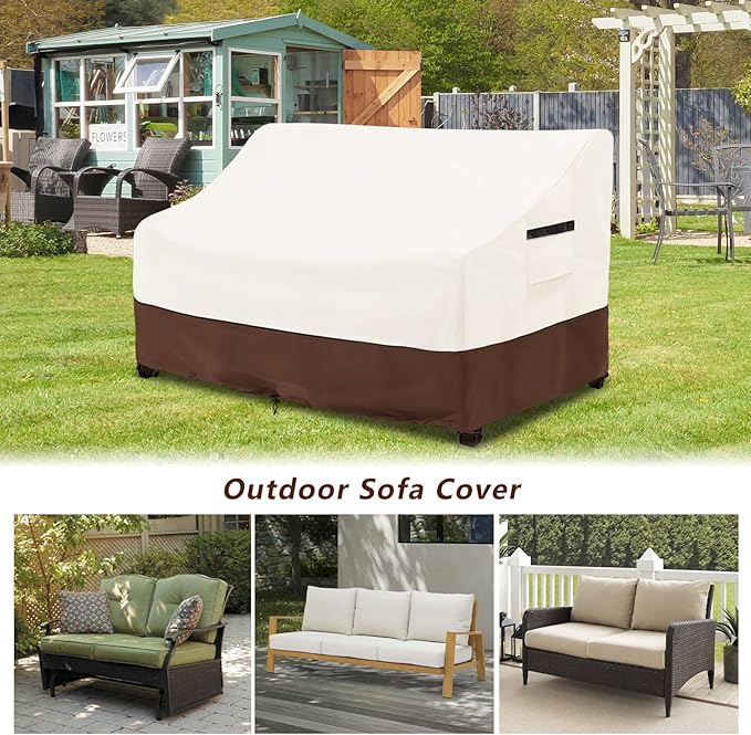 sileyo Patio Sofa Covers,100% Waterproof 3-Seater Outdoor Loveseat/Bench Cover,Patio Furniture Covers,76" Wx 32" Dx 32" H,Beige&Brown