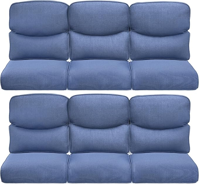 Pop 22x25/22x24 Outdoor Furniture Cushions Set of 6 - Comfortable Patio Chair Cushion for Rattan Wicker Dining Rocking Swivel Chairs Loveseat Couch L-Shape Sectional Sofa - Navy Blue/Smile