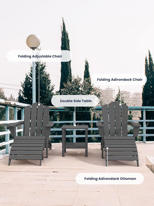KINGYES Folding Adirondack Ottomans Set of 4 for Adirondack Chair, Grey