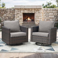 Rilyson Outdoor Patio Swivel Rocker Chairs - Wicker Patio Swivel Rocking Chairs Set of 2 with Waterproof Wicker,Comfortable Cushions and Sturdy Metal Frame for Outside Porch Deck Backyard(Brown/Grey)