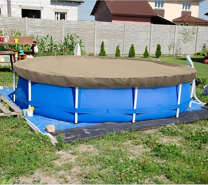 ECOOPTS 10 ft Round Pool Cover for Above Ground Pools, Swimming Pool Cover Protector Winter Safety Cover (Sand)