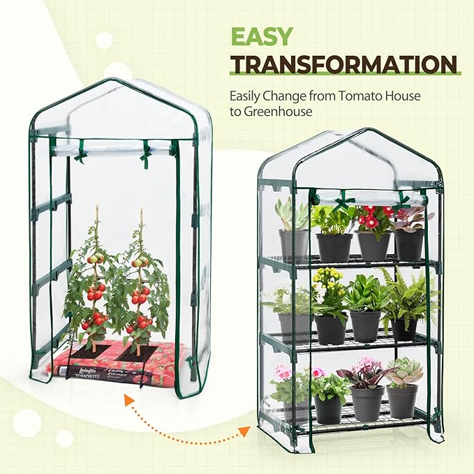 EAGLE PEAK 3-Tier Mini Greenhouse Portable Green House with Shelves & Weather-Resistant PVC Cover, Small Greenhouse for Seedlings & Gardening Gifts, 27x19x50 in, Clear