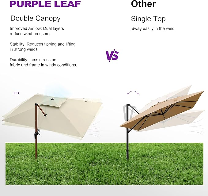 PURPLE LEAF 11ft Patio Umbrella Outdoor Square Umbrella Large Cantilever Umbrellas Windproof Offset Umbrellas Heavy Duty Sun Umbrella for Garden Deck Pool Patio, Cream