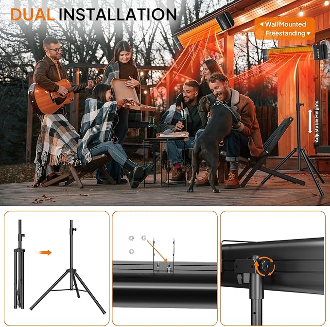 ROVSUN 1500W Outdoor Electric Heater, Freestanding & Wall-mounted Patio Heater with Remote Control, 12H Timer Adjustable Heights,3 Modes, 3s Instant Heating for Indoor Outdoor Backyard Garage, 2 Packs