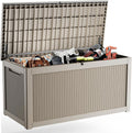 260 Gallon Outdoor Deck Box,Storage Lockable Waterproof Patio Furniture,Garden Tools,Cushions,Pool Accessories Outside Storage Resin Box(Grey)