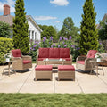 Patio Furniture Set with Swivel Rocker：8 PCS Outdoor Furniture with Swivel Patio Chairs, Suitable for Deck, Yard, Porch, Poolside, Yellow/Red