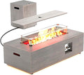 42" Outdoor Fire Pit Table, 50,000 BTU Gas Fire Pit with Glass Wind Guard, Fire Stones, Waterproof Cover, Propane Fire Pit Table for Outside Patio (Warm Light, Brown)