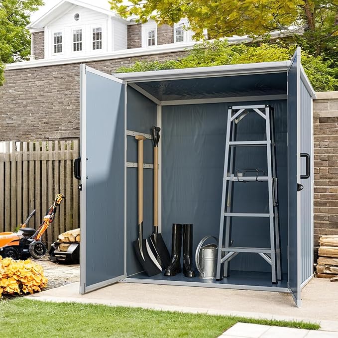 Outdoor Storage Shed, 5x3FT Resin Shed with Floor and Lockable Doors, 80 Cu.Ft Waterproof Patio Storage Cabinet, Plastic Construction for Outdoor Storage