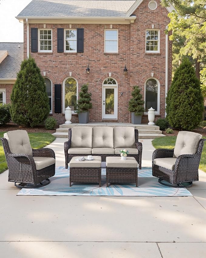 Pop 22x25/22x24 Outdoor Cushions for Patio Couch Chairs Set of 3 - High Back Comfy Outside Seat Cushions for Lawn Wicker Dining Rocker Glider Loveseat 3-Seater Sectional Sofa - Beige/Button