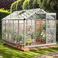 VINGLI 6x10FT Heavy Duty Polycarbonate Greenhouse with 5 Roof Vents, Aluminum Sliding Door, Silver