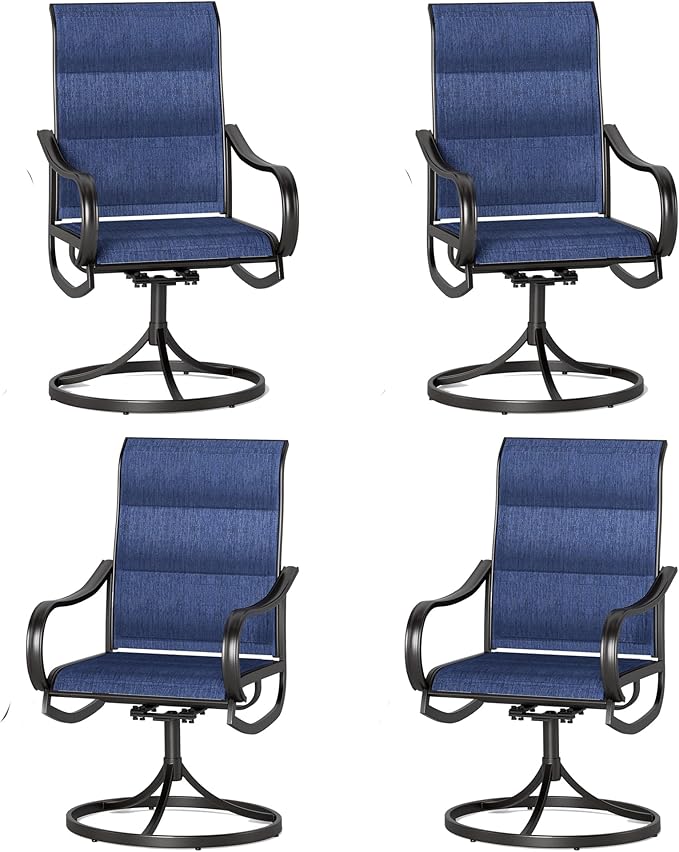Sophia & William Outdoor Patio Chairs Set of 4, Swivel Patio Chair with Padded Textilene and Black Metal Frame, Good for Lawn Yard Garden All Weather (Blue)