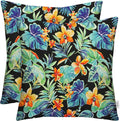 RSH DECOR: Square Throw Pillows Set of 2 | 17” x 17” | All-Weather Spun Fabric | Water and Fade-Resistant | Outdoor Accent Pillows for Patio Furniture | Beachcrest Caviar