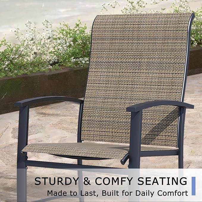 Outdoor Dining Chairs Set of 2, Stackable Patio Chairs with Metal Frame & Textilene Fabric, Perfect for Patio Garden Deck, Mocha