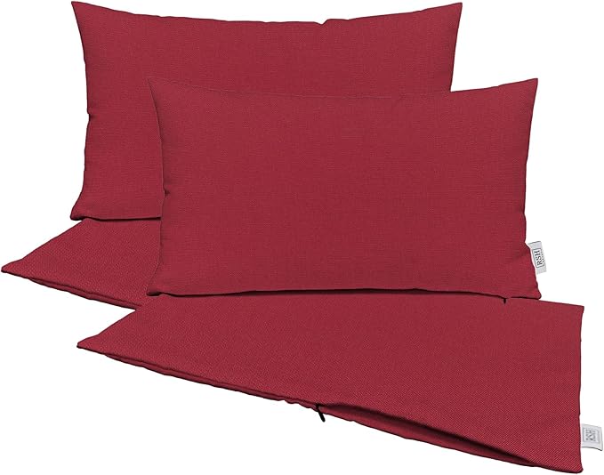 RSH DECOR: Sunbrella Pillow Covers Set of 4 | Covers Only - 20" x 12" | Outdoor Lumbar Pillow Covers Crafted with Sunbrella Performance Fabric | Canvas Burgundy