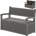 70 Gallon Outdoor Storage Bench Deck Box Lockable for Patio Furniture, Outdoor Porch Bench with Storage Waterproof for Cushions, Garden Tools and Pool Supplies, Grey