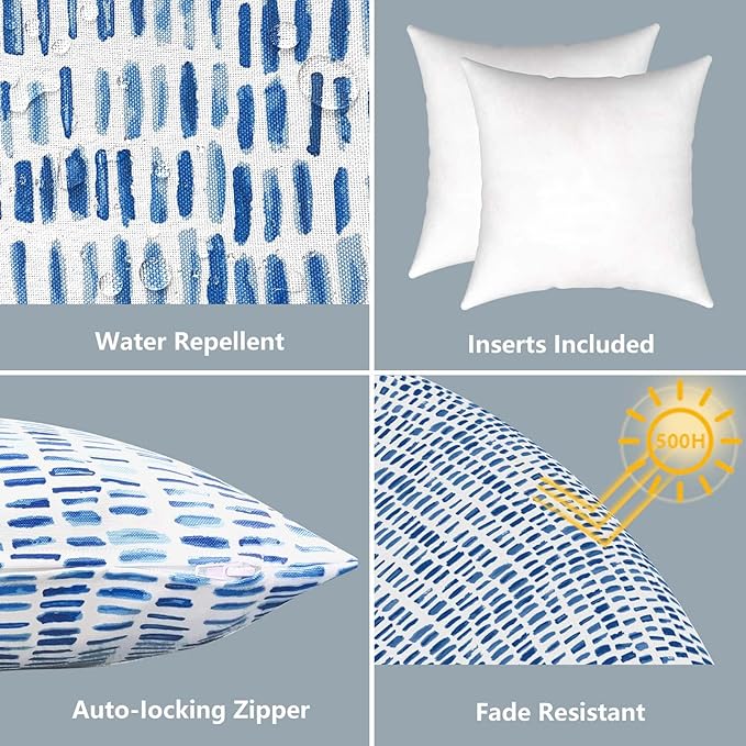 LVTXIII Outdoor Throw Pillows, Decorative Throw Pillows with Inserts, 16"x16" Square Pillows for Bed, Couch, Sofa and Patio Furniture, Set of 2, A Pebble Blue